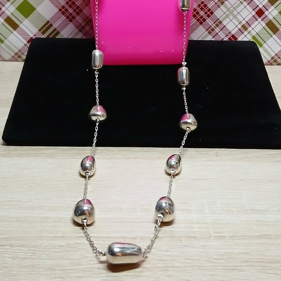Avon Silver Plated Extra Long Pebble/Beaded Necklace Vintage Jewelry #84 - Picture 5 of 8